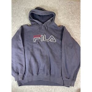 VINTAGE FILA Hoodie Mens Large Black Pullover Sweatshirt Cozy Streetwear 90s
